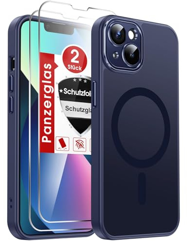 LeYi für iPhone 13 Hülle Blau mit Panzer Schutz Glas 2X,[ für MagSafe] Magnetisch Handyhülle i Phone 13 Case Kameraschutz Displayschutz Anti-Rutsch Kratzfest Matt Schutzhülle Cover iPhone13- Blau