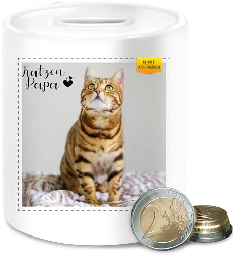 Spardose - Bild - Katzen Papa Geschenk mit eigenem Foto I Katzenpapa Geschenk Katzenbesitzer Geschenke Katzenliebhaber I Katzenfreunde - Unisize - Weiß - Foto-spardose selbst drucken cat dad