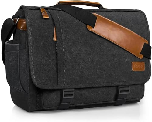 Estarer Borsa messenger da 17,3 pollici aggiornata, in tela impermeabile, borsa a tracolla per computer per college, viaggi, lavoro, grigio scuro