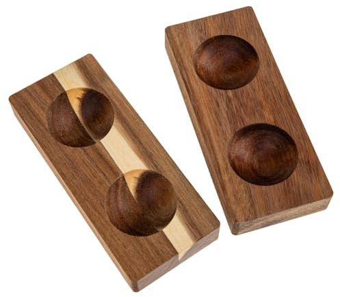Portauova in Legno Naturale 2 Pezzi, Vassoio Piatto per Uova | Piano Cucina e Interno Frigorifero, Finitura Marrone, Facile da Pulire e Stabile