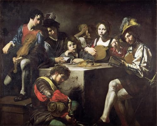 ARToPHIIU Quadri Stampe Pittura su Tela Arte Stampa su Tela Dipinto Concerto Intorno al Bassorilievo di Valentin De Boulogne per L'arredamento Della Camera da Letto 60x90cm