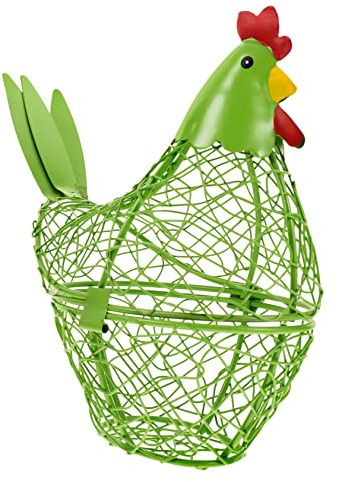 HEALLILY Adorno de gallina para decoración de cocina, huevo, gallina, gallina, cesta para huevos, organizador de almacenamiento, adorno de hierro verde claro
