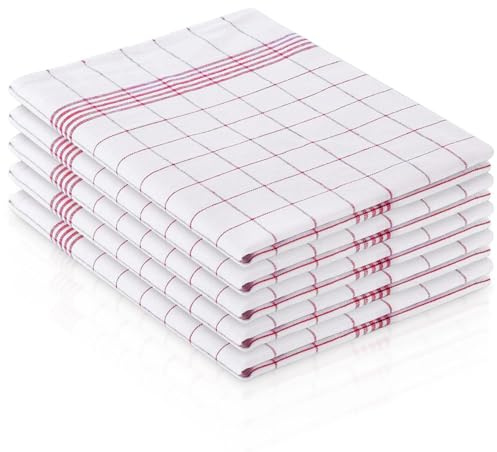 Zyiphor 5 Piezas Paños de Cocina de Algodón 45x65 cm Trapos de Cocina Súper Absorbentes Reutilizables y Lavables a Máquina Kitchen Towels para Secar Platos - Rojo a Cuadros