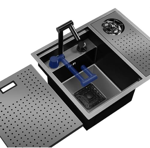 Fregadero De Barra De Cocina Para Autocaravana, Oculto De Acero Inoxidable Con Tapa Y Grifo, Con Diseño De Sifón Para Balcones, Estudios, Exteriores Y Lavado A Mano(Sink+faucet A)