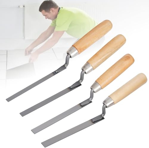 BAIFULAI Set di 4 spatole per fughe, larghezza 8 10 12 15 mm, set di spatole in acciaio al carbonio con manico in legno, lama per fughe, cazzuole per stuccatura mattoni e mattoni clinker