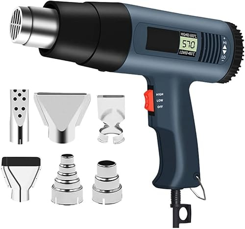 Pistola de aire caliente 2000W con pantalla LCD, temperatura regulable 50°C – 600°C, 2 velocidades de viento – ideal para bricolaje, retracción de PVC, decapado de pintura