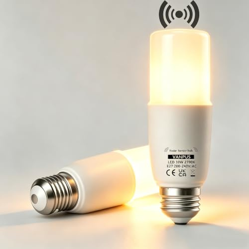 Vanpus E27 LED Lampe Mit Bewegungsmelder Radar 10W Warmweiß 2er-Set A19T | 2700K , 30.000 Stunden Lebensdauer, Automatischer Betrieb, CRI > 90, UV-frei & insektenfreundlich
