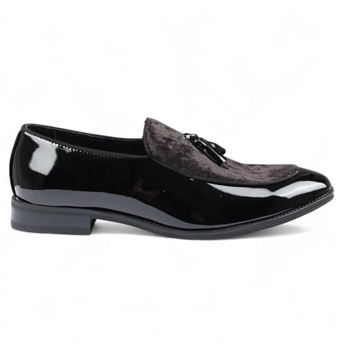Mocasines Dolcetto para Hombre con Borlas de Terciopelo y Charol, Zapatos de Vestir Formales.