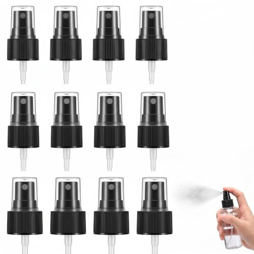 IMLDUY 12 Pièces Tête de Pulvérisation de Remplacement (18mm, 20mm, 24mm), Embout Pulvérisateur Noir à Brume Fine pour Flacons d'Huiles Essentielles, Parfums et Produits de Nettoyage