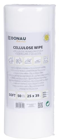 DONAU HOME Cloths On Rolls / 1 Rolls, Total Pack of 50, White/with 50% Cellulose / 25 x 39 cm/Reusable Cleaning Cloths, Dish Towels, Kitchen Cleaning/For Home Office