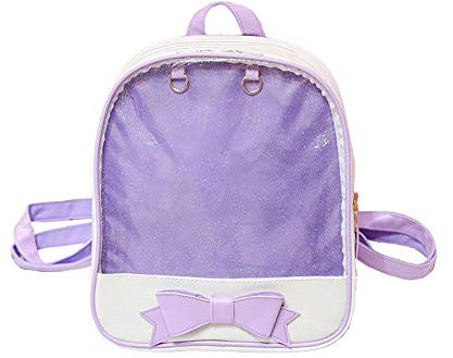 Ita Bag Rucksack Mädchen Süß Candy Leder Tasche Geldbörse Schultasche Sommer Strandtasche Geldbörse mit Bowknot Transparente Fenster für DIY Dekore Lila