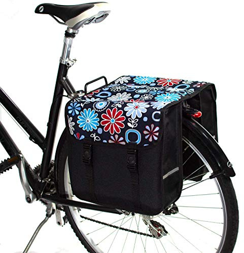 BikyBag Classic – Sacoche Vélo Double 26 L pour Porte-Bagages – Sacoche arrière imperméable en PVC avec Renforts, Fixation sécurisée et Bandes réfléchissantes (Fleurs de Marguerite)