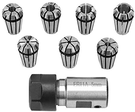 Collet Chuck Holder Set, Including 7PCS ER11 5mm Motor Shaft Holder and ER11 1-7mm Spring Collets for Boring Milling Drilling and More