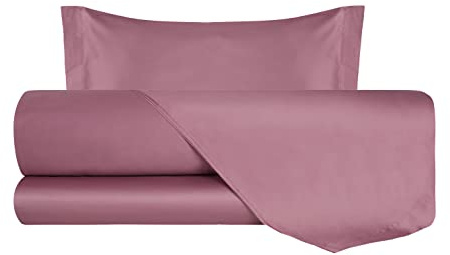 VANITA' DI RASO Completo letto Lenzuola di Raso Singolo, Made in Italy, Lenzuolo piano 150x290cm + Lenzuolo Sotto con Angoli 90x190cm + 1 Federa a 2 Volani 50x80cm - Rosa Nostalgia