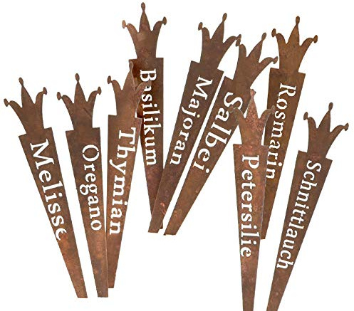 9er Set Kräuterstecker mit Krone 22cm Stecker für Kräuter Garten Naturrost