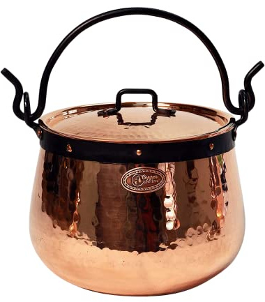 CopperGarden Kupferkessel 10 Liter I Hexenkessel mit Henkel & Deckel I Handgeschmiedeter Kessel aus blankem Kupfer I ideale Wärmeleitung I Feuerkessel zum Kochen I für Gas & Elektroherd geeignet