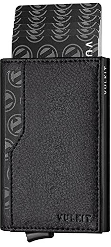 VULKIT Kreditkartenetui mit Doppel-ID-Fenster RFID-blockierende automatische Leder Pop Up Geldbörse für Karten und Notizen