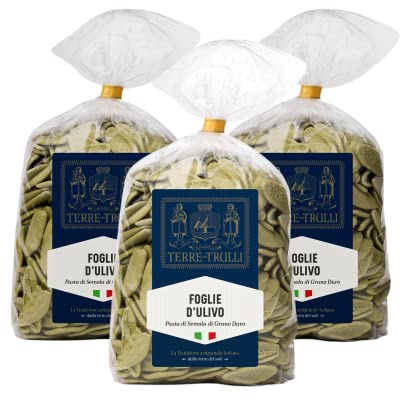 Terre Dei Trulli Foglie D'ulivo Agli Spinaci - 3 Confezioni Da 500g | Pasta Artigianale Tradizionale 100% Italiana | Pasta Di Semola Di Grano Duro | Made In Italy