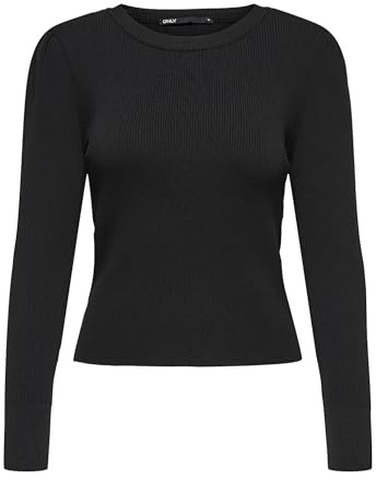 Only Suéter de Punto para Mujer, con Mangas abullonadas, Negro, S