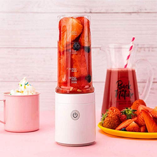 MXXHFC Macchine per spremiagrumi, Mini spremiagrumi Elettrico, frullatore Portatile per Frutta, USB Ricaricabile/4 Acciaio Inossidabile s/interruzione Alimentazione/Tazza di Vetro 350 ml per la CAS