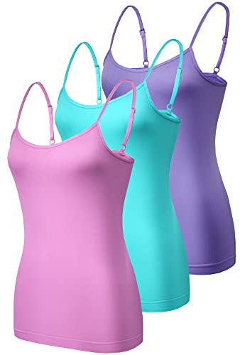 Ladies 3 Pack Camisole Seamless Vests Cami Black White Nude Stretchy Vest Plus Size UK 8-22 (Aqua/Pink/Lilac, Medium)
