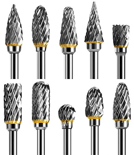 Hartmetall Frässtift Set, Zubehoer mit Dremel, 3mm Fräser Metall, 10PCS Rotationswerkzeug, Zubehör Set für Dremel Drehwerkzeug für Schleifmaschine, Schnitzen, Metallpolieren, Gravieren, Bohren