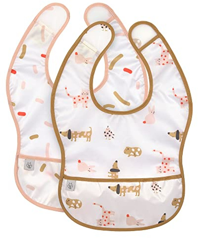LÄSSIG Set di 2 bavaglini per neonati con chiusura in velcro idrorepellente/Lightweight Bib Little Mateys spicy orange