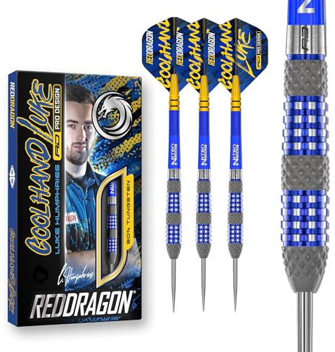 RED DRAGON Luke Humphries TX2 Atomised 24 Gramm Premium Wolfram Steeltip Dart Set mit Flüge und Schäften