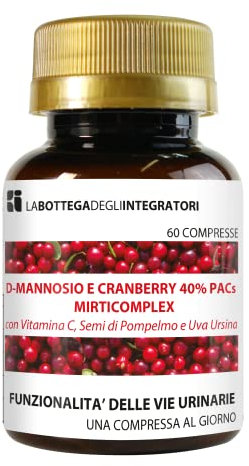 D - Mannosio e Cranberry 40% PAC Mirti Complex con Semi di Pompelmo, Uva Ursina e Vitamina C | 60 compresse 1 al dì | Mirtillo Rosso ad Alto Dosaggio