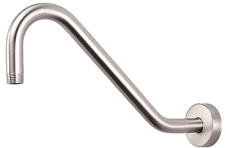 NearMoon J Shaped Shower Extension Arm, Stainless Steel Shower Head Height Extender with Flange, Riser Pipe Design for Cozy Shower Experience, Standard 1/2 Connection (12 Inch, Brushed Nickel)