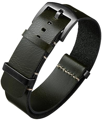 BINLUN Leather Watch Straps Crazy Horse Oiled Leather Watch Bands 18mm 19mm 20mm 21mm 22mm 24mm Replacement One-Piece Watchbands for Men and Women Silver & Black Buckle