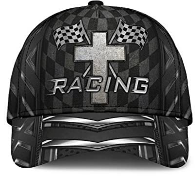 501 Hysteresenkappe Racing Jesus Iron Checkered Flag Racer Geschenkidee Schwarz Unisex Baseball Kappe Mütze Vintage Mode Outdoor Hut Für Kletter Tennis