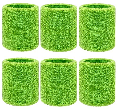 VIKY Förpackning med 6 ljusgröna svettband, absorberande polyesterfibermaterial, en storlek passar alla, för fotboll, tennis, basket och fitness, unisex barn och vuxna