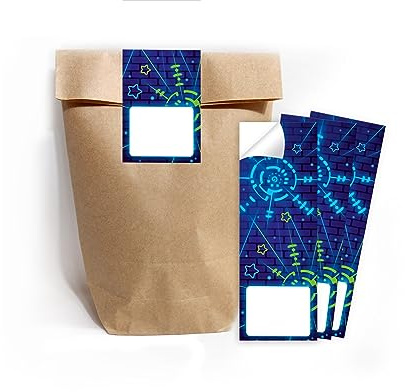 Minkocards 12 Geschenktüten (Natur) + 12 Aufkleber Laser Tag Lasertag Geschenktüten für Mitgebsel Gastgeschenk einpacken beim Kindergeburtstag Jungen Mädchen