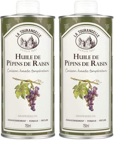 La Tourangelle Huile de Pépins de Raisin 750ml - Huile du quotidien idéale pour la friture, les fondues et la cuisson haute température (Lot de 2)