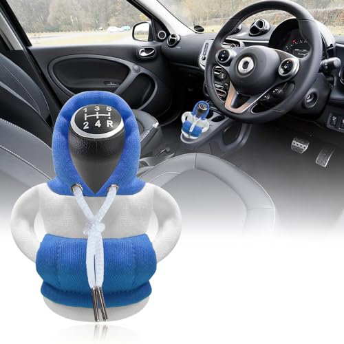 SXCCNW Auto Schaltknauf Abdeckung, Schalthebel Hoodie für Dekoration Zubehör, 15 x 13 cm, Weiß Blau