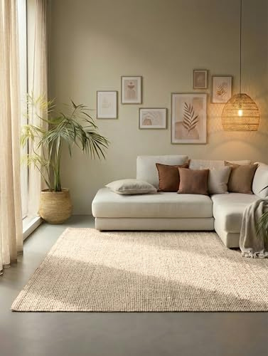 Hanse Home Alfombra de Yute Natural para salón, 100% Yute, Tejida a Mano y respetuosa con el Medio Ambiente, Estilo Bohemio, de Fibra Natural, para salón, Dormitorio, Comedor, Color Blanco Natural,