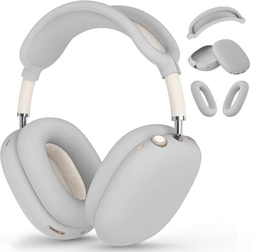 Funda de silicona para AirPods Max, funda para almohadillas para los oídos, cubierta para auriculares AirPods Max, accesorios de silicona suave para Apple AirPod Max New USB-C (2024) (gris)