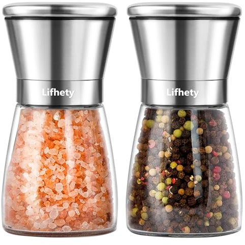 Lifhety Molinillo Pimienta, 2Piezas Molinillo de Pimienta de Cristal con Grosor Ajustable, Especias Molinillo Sal y Pimienta con Núcleo de Cerámica
