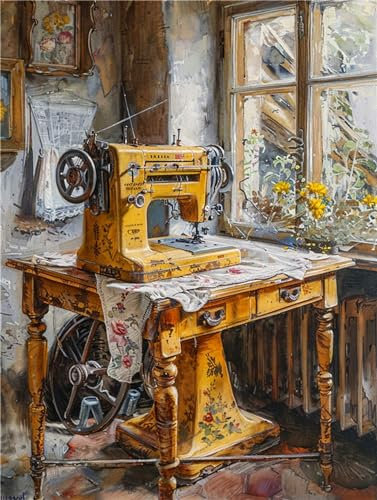 Nähmaschine Malen Nach Zahlen Erwachsene, Retro Malen Nach Zahlen Klein 20x30cm, DIY Handgemalt Ölgemälde Kit für Anfänger Bastelset Erwachsene, Acrylfarben Set Wand Deko Bilder Ohne Rahmen, Geschenk