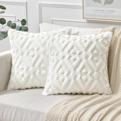 MIULEE 2er Set Weihnachten Wolle Kissenbezüge Weicher Dekokissen Plüsch Kissenbezug Boho Deko Kissen Sofa Aesthetic Geometrische Sofakissen Zierkissenbezug für Schlafzimmer Cremeweiß 50x50cm
