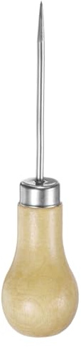 sourcing map Handwork Sewing Awl Single Gourd Awl Leather Punch Hole Tool with Wooden Handle Scratch for Broken Wire Make Mark Drilling Stitching Repair and DIY Handmade, Log Color