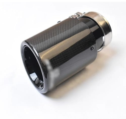 Auspuffblende,Auspuff Endrohr 1PC Auto Auspuff Endrohr Lockige Glänzende Carbon Faser Edelstahl Abgeschrägte Kante Schwarz Auspuffrohr(Color:51-101mm)