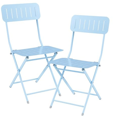 [en.casa] Lot de 2 Chaises Pliantes pour Extérieur Jardin Terrasse Balcon Ensemble de 2 Chaises à Manger Pliables Capacité 110 kg Acier 85 x 42 x 50 cm Bleu Ciel