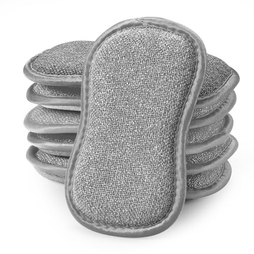 Surfela 6-Pack Durable Washing Up Sponge, Reusable, Non-Scratch Microfibre Cleaning Scourers Sponge, 15×8×1.5cm Double Sided Kitchen Sponge, Washable Dish Scrubber for Cutlery, Kitchen, Bathroom