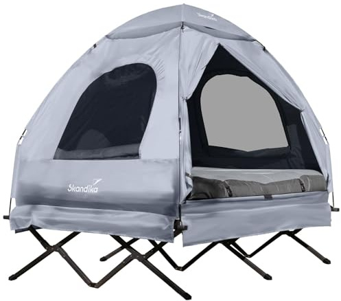 Skandika Tältbädd för 2 personer | tältsäng med Sleeper-teknik, upphöjd campingsäng, uppblåsbar luftmadrass, utomhusfältsäng | 4-i-1 fisketält, bäddtält