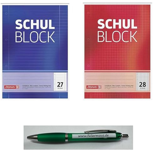 fuellermaus Schulblöcke Sparpack 10x liniert 10 x kariert - mit Rand 50 Blatt + 1 Kugelschreiber füllermaus.de