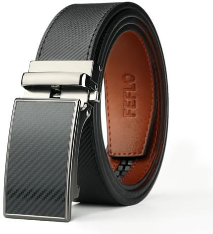FEFLO Gürtel Herren Ledergürtel Schwarz Ratsche Automatikschließe Verstellbar Männer Leder Gürtel, 35mm Breit, für Anzug Jeans Hose für Freizeit und Business
