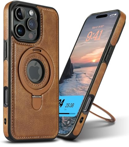 Clatoxi für iPhone 16 Pro Max Leder-Magnethülle mit Unsichtbarem Ständer [Kompatibel mit Kabellosem Laden], Retro-Luxus-Business-Schlank-Ständer-Stoßfest-Telefona Case für iPhone 16 Pro Max (Braun)