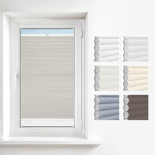 Estika Wabenplissee mit Bohren 60x200 cm Farbe: Elfenbein Verdunkelung und Thermo Plissee für Fenster in verschiedenen Waben erhältlich mit Montagezubehör